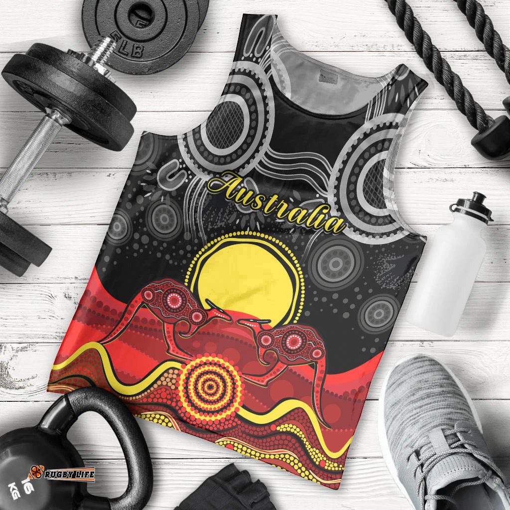 (Custom Personalised) Australian Indigenous Men Tank Top Kangaroos Circle Aboriginal Art