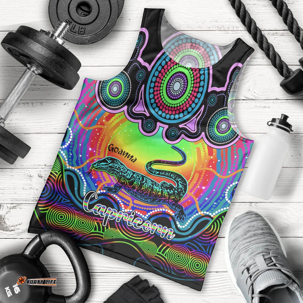 Personalised Australia Capricorn Goanna Zodiac Men Tank Top Auz Astrology Aboriginal - Rainbow