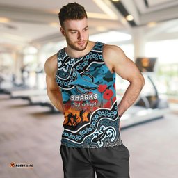 (Custom Personalised) Anzac Day NRL - Sharks Men Tank Top Aboriginal Lizard Patterns