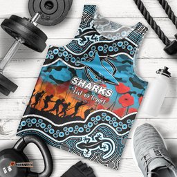 (Custom Personalised) Anzac Day NRL - Sharks Men Tank Top Aboriginal Lizard Patterns