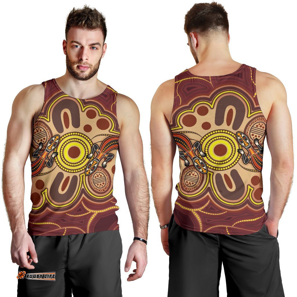 Aboriginal Men's Tank Top, Indigenous Lizard Dot Painting Art