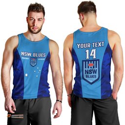 Personalised NSW Rugby Men Tank Top Go Blues Camouflage Sporty Style