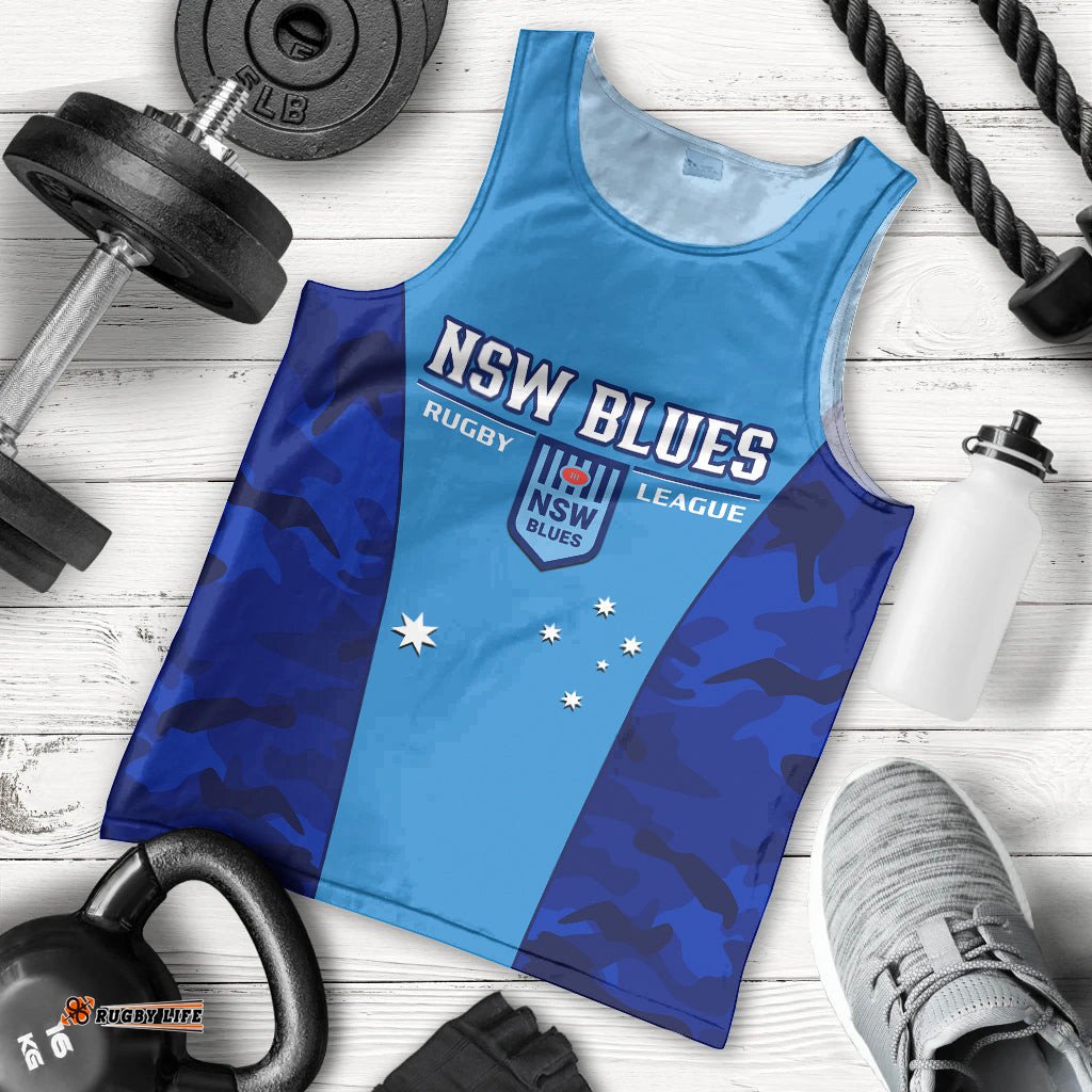 Personalised NSW Rugby Men Tank Top Go Blues Camouflage Sporty Style