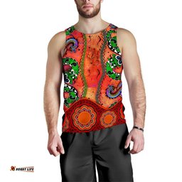 Aboriginal Men's Tank Top - Aussie Indigenous Patterns Orange