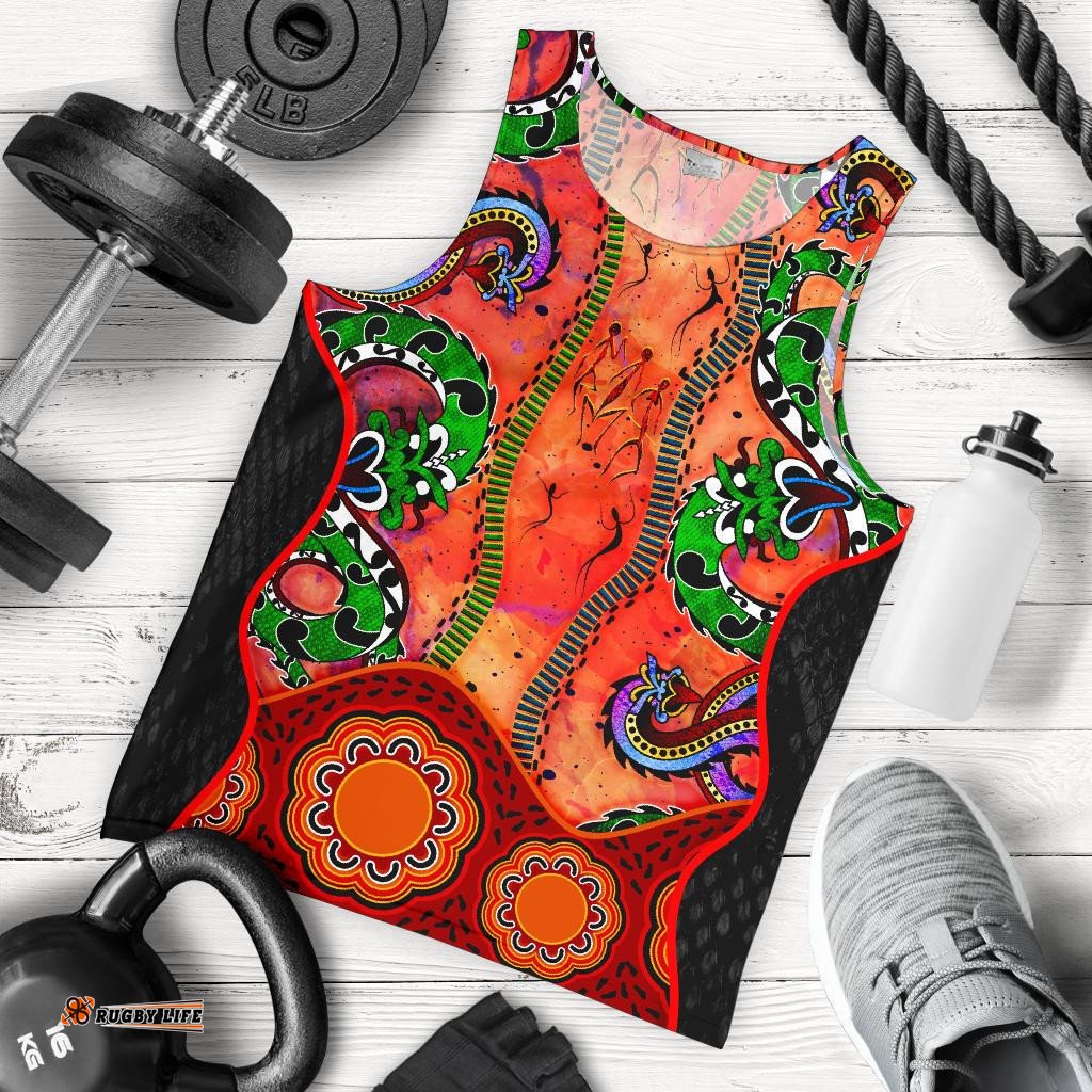 Aboriginal Men's Tank Top - Aussie Indigenous Patterns Orange