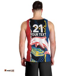 (Custom Text And Number) NRL Combine Dolphins and Parra Eels Men Tank Top Simple Style