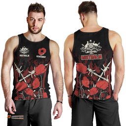 Anzac Men's Tank Top - Anzac with Remembrance Poppy Flower