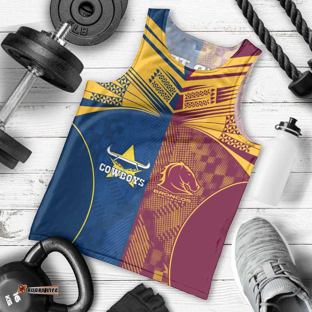 Custom NRL Cowboys and Broncos Men Tank Top Sporty Style