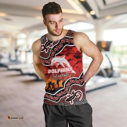 (Custom Personalised) Anzac Day NRL - Dolphins Men Tank Top Aboriginal Lizard Patterns