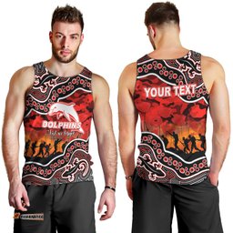 (Custom Personalised) Anzac Day NRL - Dolphins Men Tank Top Aboriginal Lizard Patterns