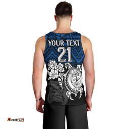Custom Bulldogs Rugby Men Tank Top Berries Hibiscus and Turtle With Polynesian Pattern