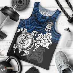 Custom Bulldogs Rugby Men Tank Top Berries Hibiscus and Turtle With Polynesian Pattern