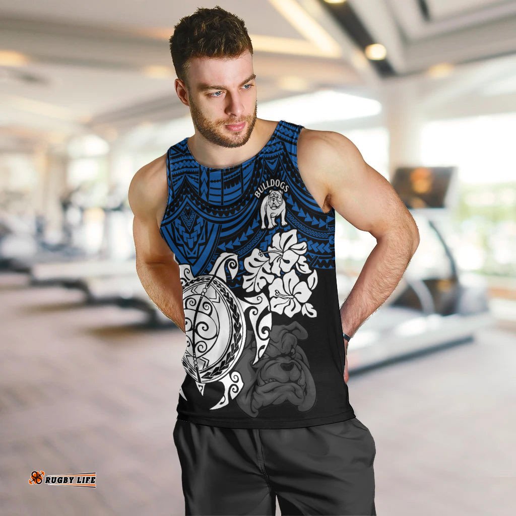 Custom Bulldogs Rugby Men Tank Top Berries Hibiscus and Turtle With Polynesian Pattern