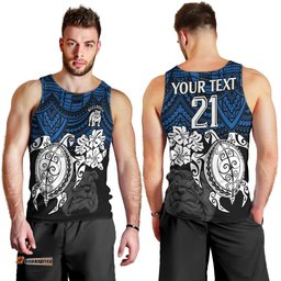 Custom Bulldogs Rugby Men Tank Top Berries Hibiscus and Turtle With Polynesian Pattern
