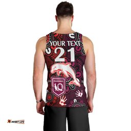 (Custom Text And Number) NRL Dolphins Combine Queensland Origin Men Tank Top Indigenous Aboriginal Style