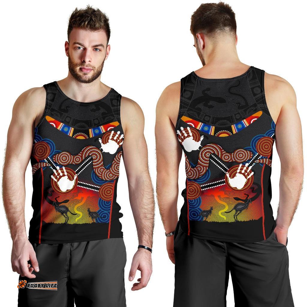 Aboriginal Men's Tank Top, Australian Boomerang and Snake Indigenous Art