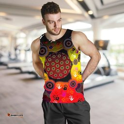 Aboriginal Men's Tank Top, Indigenous Circle Dot Painting Hand Art