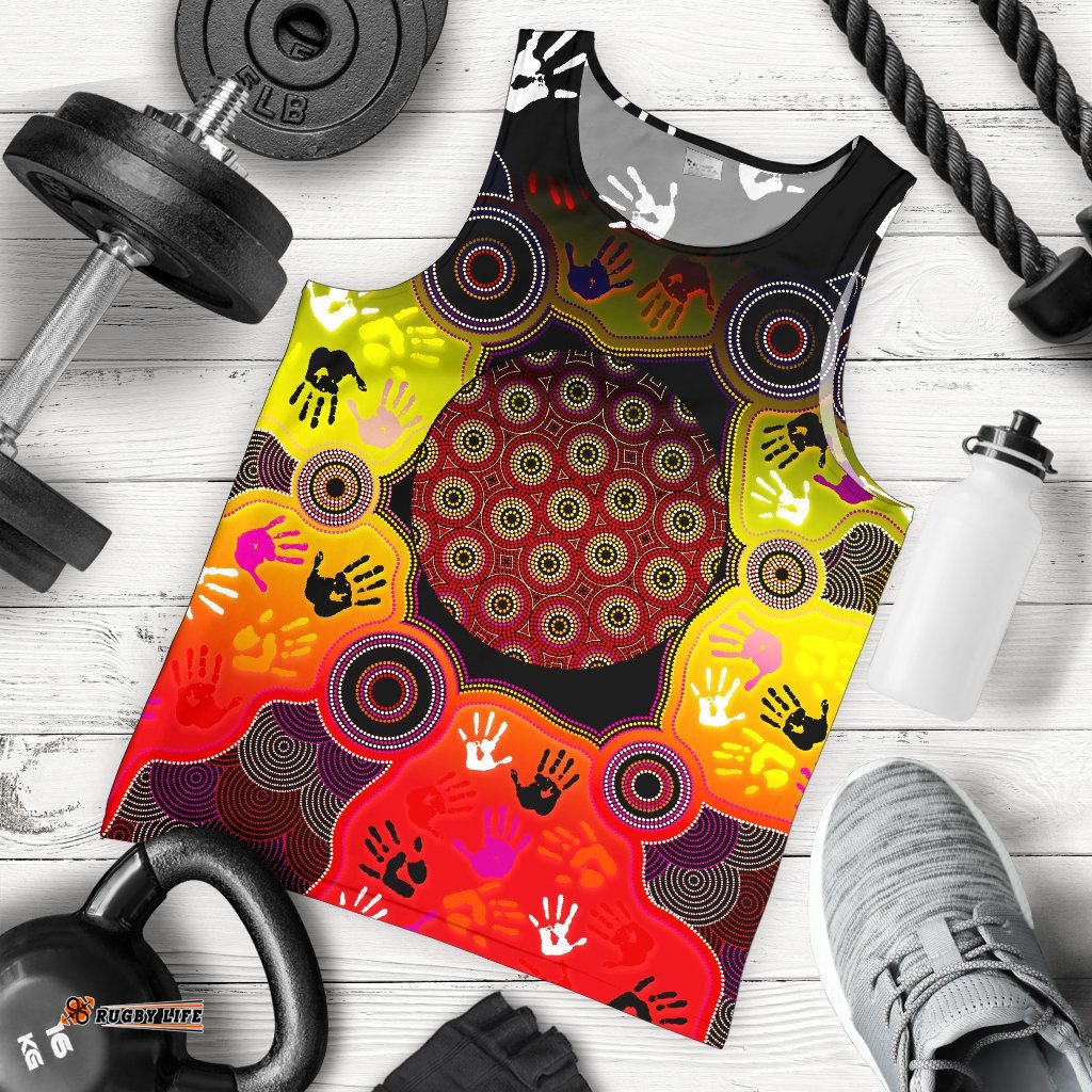 Aboriginal Men's Tank Top, Indigenous Circle Dot Painting Hand Art