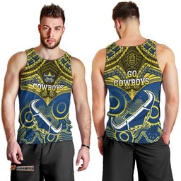 Cowboys Rugby Men Tank Top Aboriginal Mix Polynesian Pattern