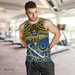 Cowboys Rugby Men Tank Top Aboriginal Mix Polynesian Pattern