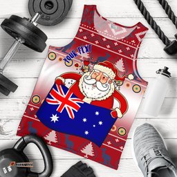 Christmas Personalised Men's Tank  Top - Australia Santa Claus Hold The Flag ( Red)
