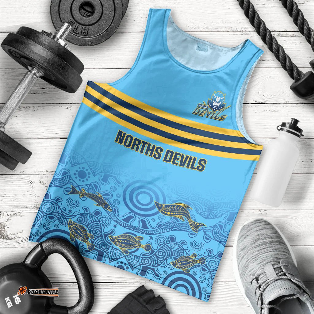 Personalised Australia Rugby Men Tank Top Norths Devils Indigenous Art