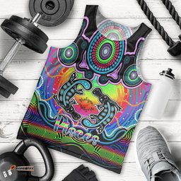 Personalised Australia Pisces  Platypus Zodiac Men Tank Top Auz Astrology Aboriginal - Rainbow