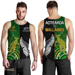Aotearoa Rugby All Black Combine Australia Wallabies Men Tank Top Aboriginal Kangaroo And Maori Fern