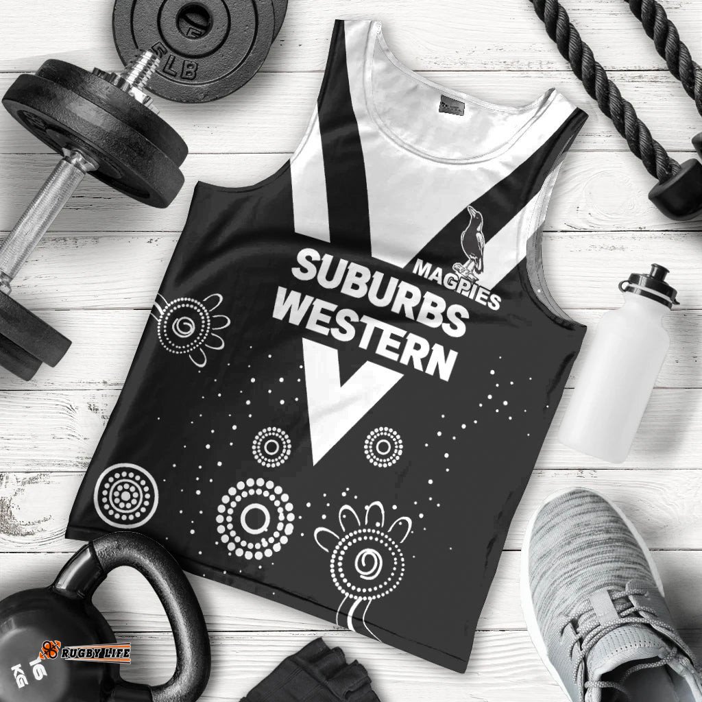 Western Suburbs Magpies Men Tank Top - Indigenous Dot Painting Art -
