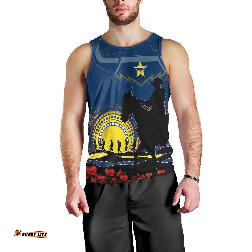 Cowboys Rugby Men Tank Top Anzac Day We Will Remember Them