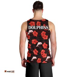 Dolphins Rugby Men Tank Top Polynesian Style With Hibiscus