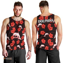 Dolphins Rugby Men Tank Top Polynesian Style With Hibiscus