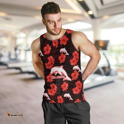 Dolphins Rugby Men Tank Top Polynesian Style With Hibiscus