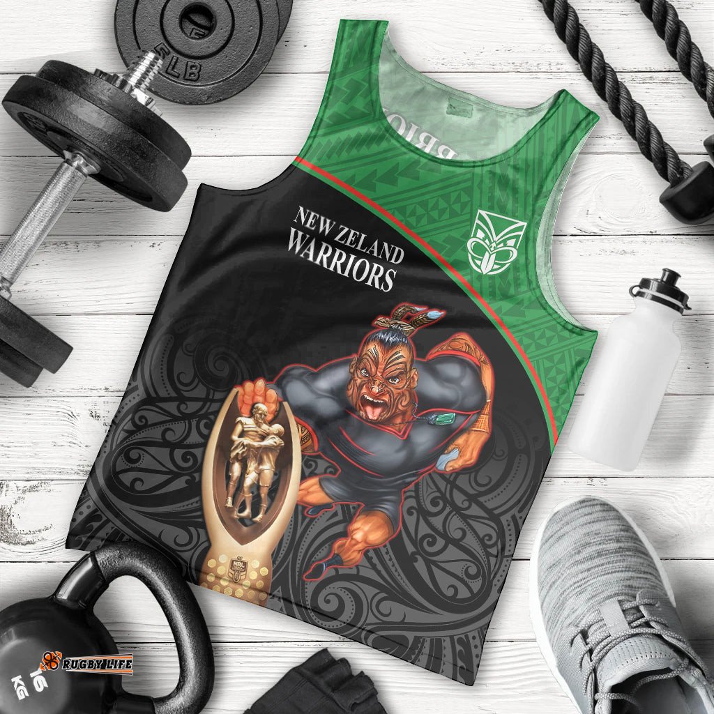 Warriors Rugby Men Tank Top Go Champions Aotearoa Mascot With Polynesian Maori Pattern