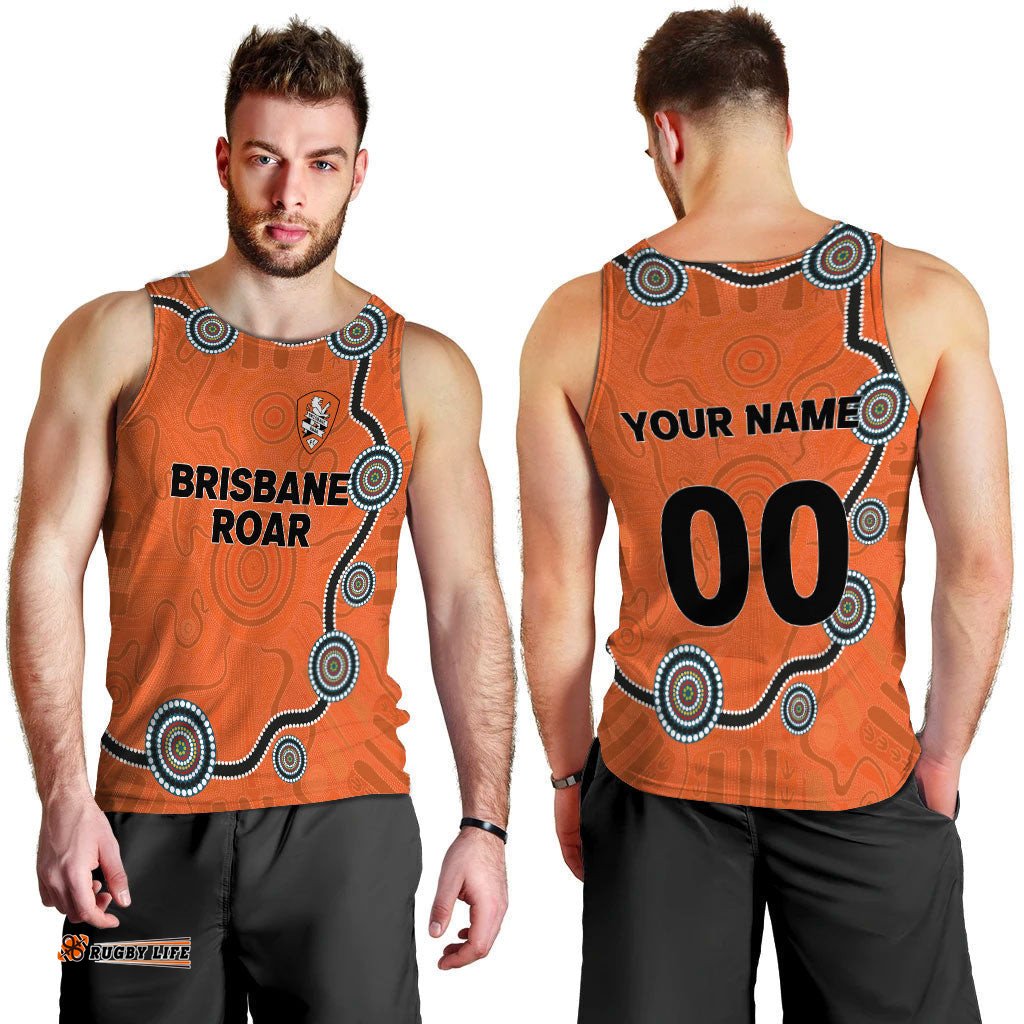 (Custom Personalised) Brisbane Roar Men Tank Top - Indigenous Dot Painting Art -