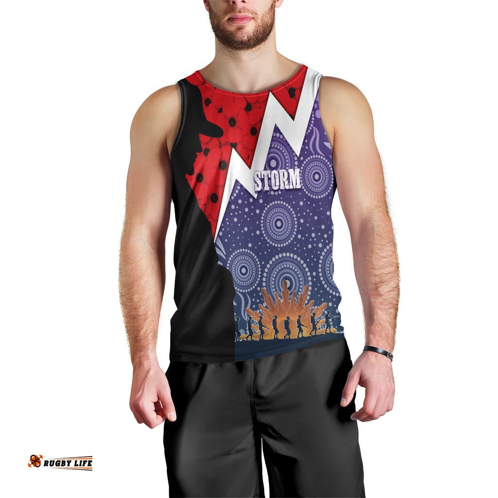 Melbourn Storm Rugby Men Tank Top Anzac Day Thunder Style