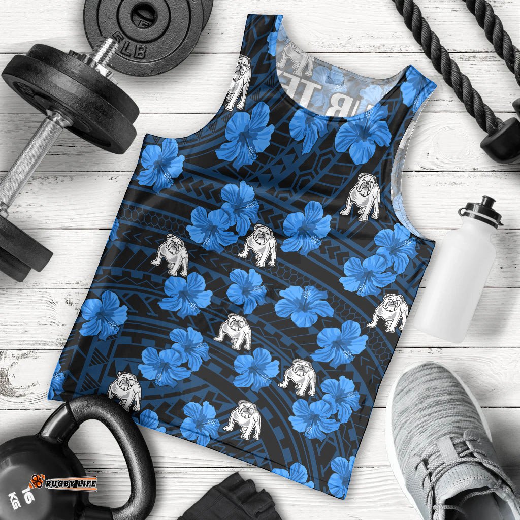 (Custom Text And Number) Bulldogs Rugby Men Tank Top Polynesian Style With Hibiscus
