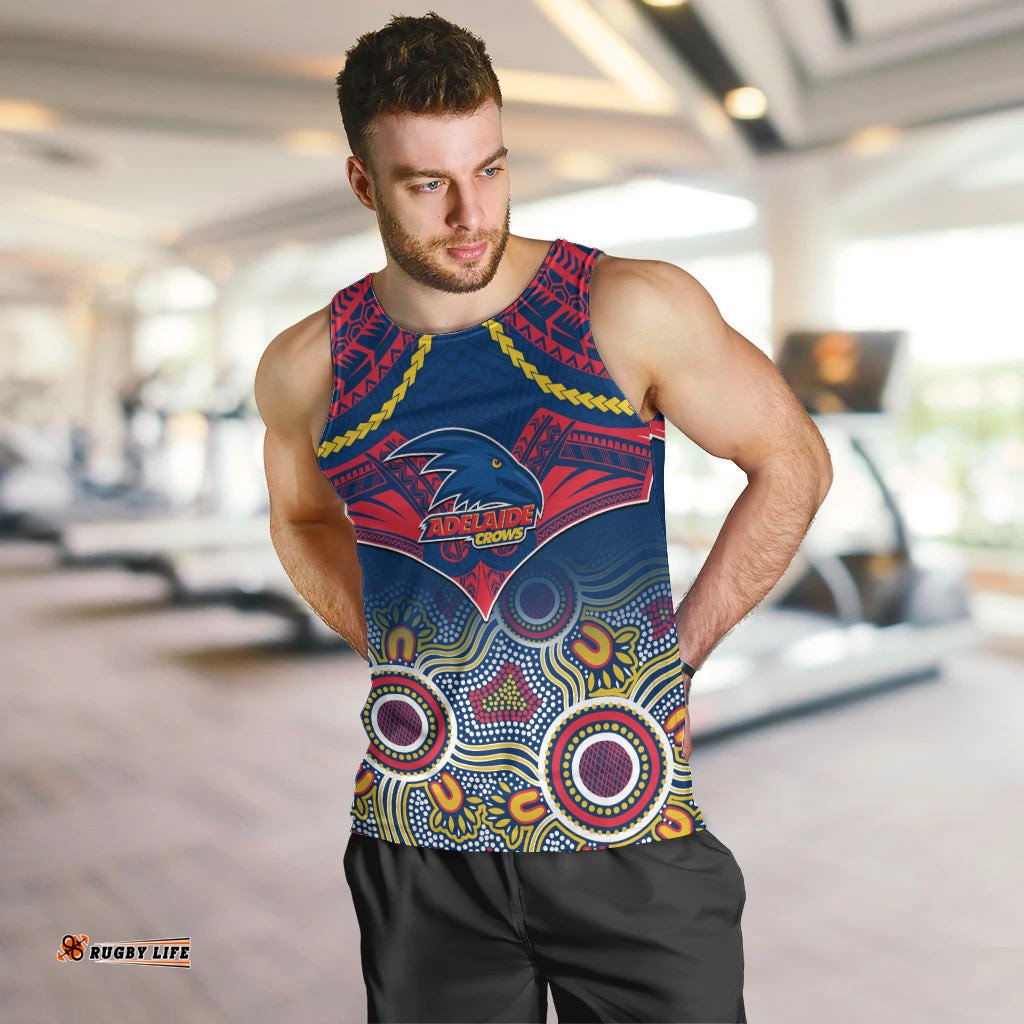 Adelaide Crows Football Men Tank Top Aboriginal Mix Polynesian Pattern