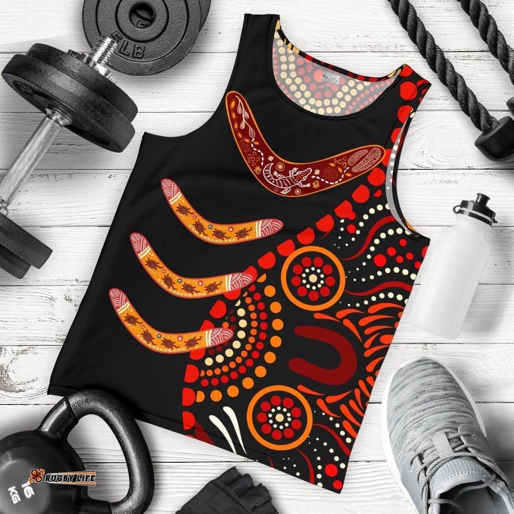 Aboriginal Men's Tank Top - Aboriginal Boomerangs With Dot Painting Pattern
