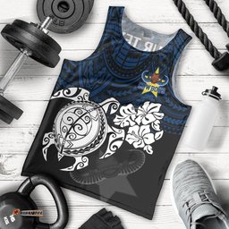Custom Cowboys Rugby Men Tank Top Hibiscus and Turtle With Polynesian Pattern