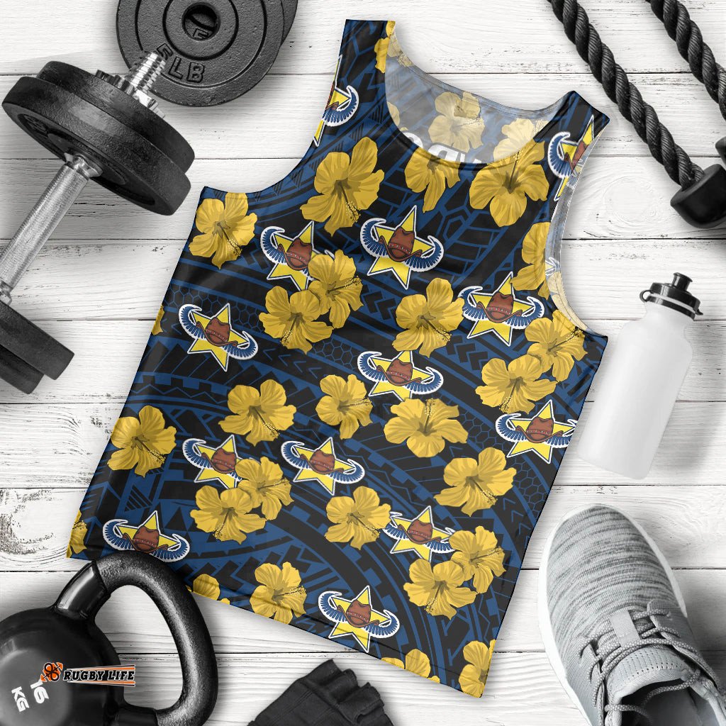 Cowboys Rugby Men Tank Top Polynesian Style With Hibiscus