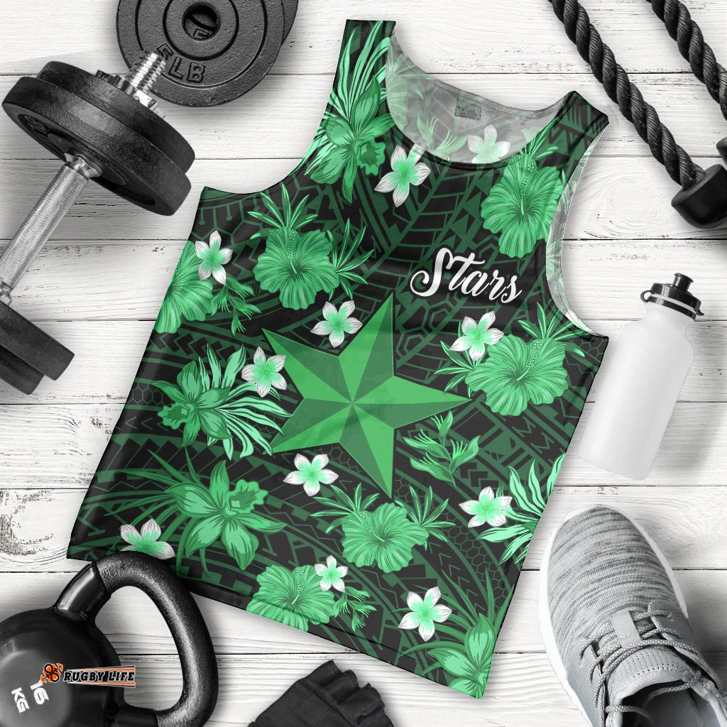 Australian Stars Cricket Men Tank Top Baeuty Pacific Hibiscus and Polynesian Pattern