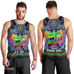 Personalised Australia Leo Lizard Zodiac Men Tank Top Auz Astrology Aboriginal - Rainbow