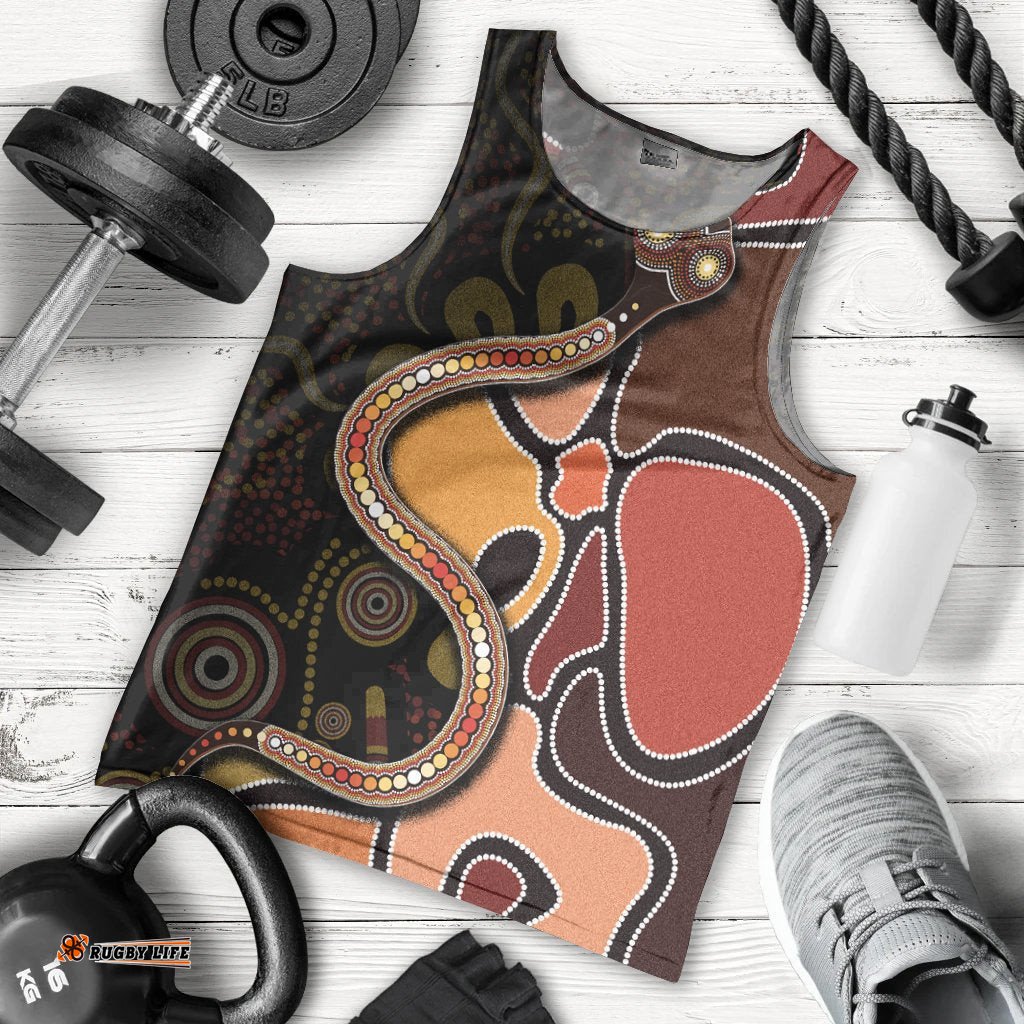 Men Tank Top - Aboriginal Snake With Dot Painting