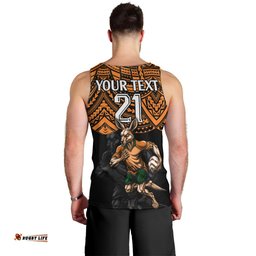 Cusrom Australia Wallabies Rugby Men Tank Top Hibiscus and Turtle With Polynesian Pattern
