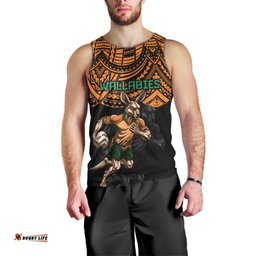 Cusrom Australia Wallabies Rugby Men Tank Top Hibiscus and Turtle With Polynesian Pattern