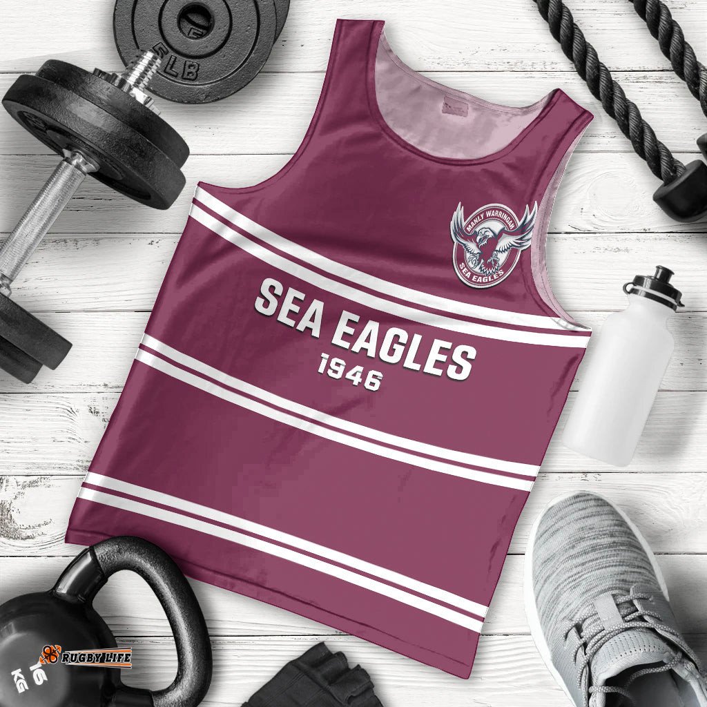 Personalised Sea Eagles Rugby Men Tank Top Manly Warringah Maroon Sporty Style