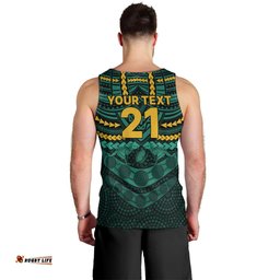 Custom Wallabies Rugby Men Tank Top Polynesian and Aboriginal Special Green Version