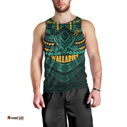 Custom Wallabies Rugby Men Tank Top Polynesian and Aboriginal Special Green Version