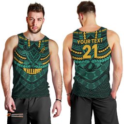 Custom Wallabies Rugby Men Tank Top Polynesian and Aboriginal Special Green Version